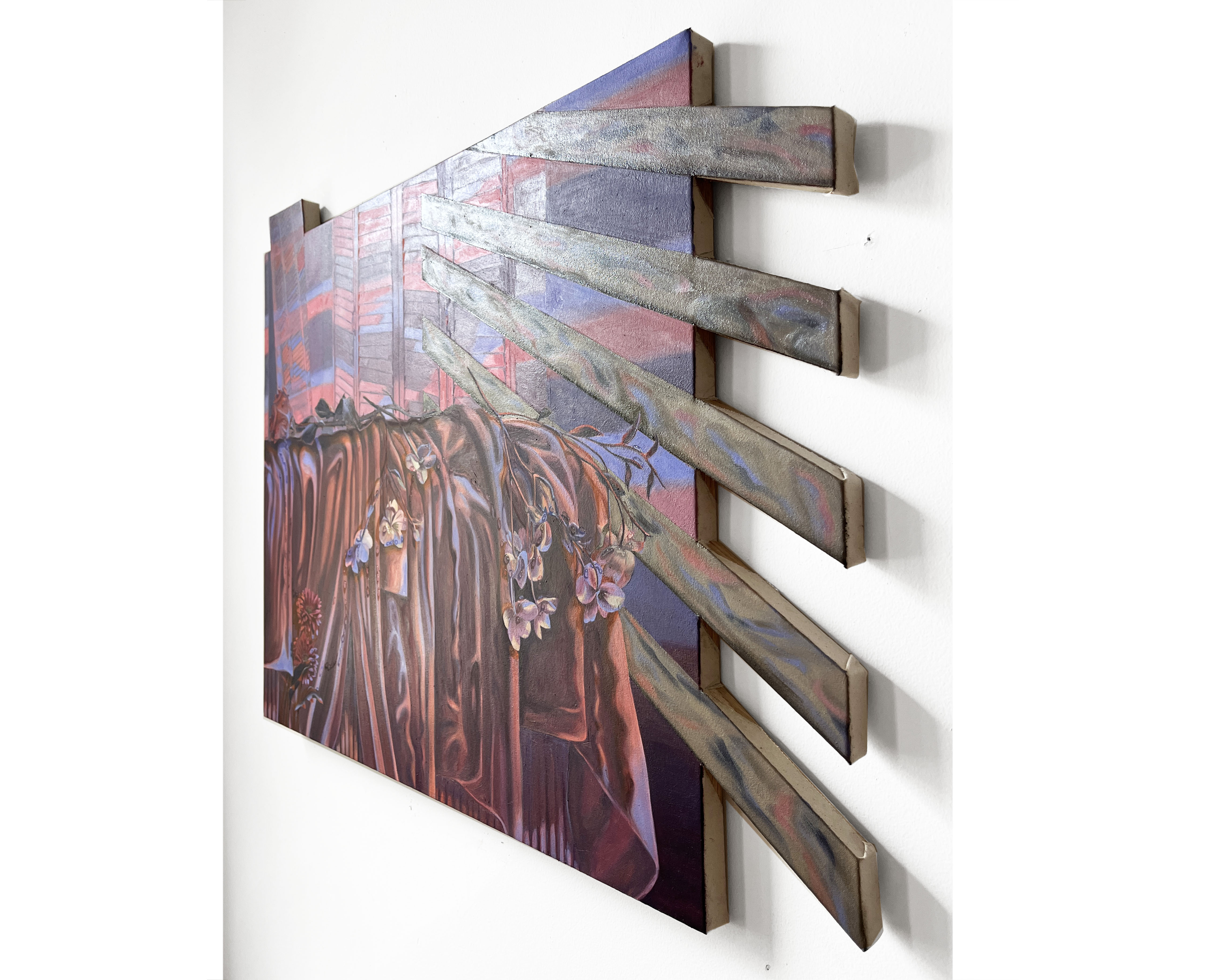 Stigma Spectrum, (right side view), 24x32x1 <br>oil on built canvas, 2024
<br>